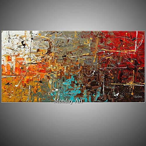 Pittura Ad Olio Su Tela Dipinto A Mano Con Coltello Palette,Quadri Astratti Con Texture Di Paesaggio,Orange Blue Brown E Red ,Decorazione Murale Europea Moderna Di Grandi Dimensioni Per Soggiorno
