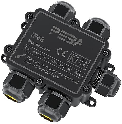 PEBA® IP68 Waterproof Junction Box, 5-Way Outdoor Cable Connector, Wire Extension Electrical Protector for Cable Diameter Ø4mm-14mm Black