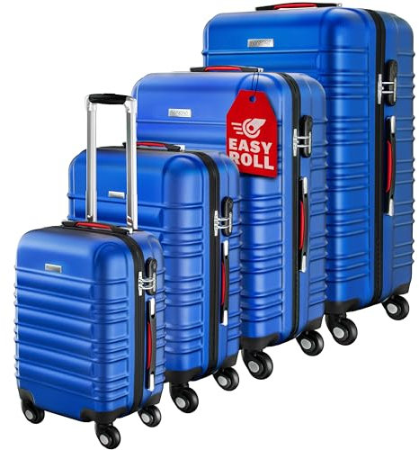 Monzana® Kofferset 4tlg Hartschalen Koffer S-M-L-XL Gel-Griffe 4 Rollen ABS Hardcase Schloss Füße Trolley Rollkoffer Reisekoffer Set Navy