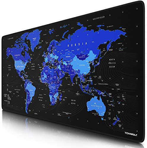 TITANWOLF - XXL Tappetino per Mouse da Gioco - Mousepad Gaming 900 x 400mm – Idrorepellente -Base in Gomma Antiscivolo – MOD. Global Blue