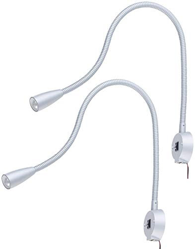 Lunartec Bettlampe: 2er-Set LED-Bett- & Leseleuchten, Schwanenhals & USB-Ladebuchse, je 3W (Schwanenhalslampe LED, Bettleuchte, iPhone Ladestation)
