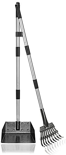 Snagle Paw Hundekotsammler, Abnehmbares 2 Stück Hundekotschaufel Für Garten, Gras, Pooper und Harke Metall Rechen Kehrschaufel für Große Mittlere Hunde mit Lange Verstellbare Griff Rake Waste Removal