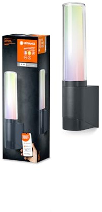 LEDVANCE Luz exterior LED inteligente para pared con tecnología WiFi, luz para exterior, colores RGB cambiables, gr oscuro. Aluminio, Compatible con Google y Alexa, SMART+ WIFI FLARE WALL