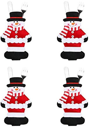 TOBILE Décorations de Noël - Lot de 4 porte-couteaux et fourchettes - Pour sapin de Noël - Sac à couverts en tissu non tissé - Organisateur de table - 11 x 18 cm