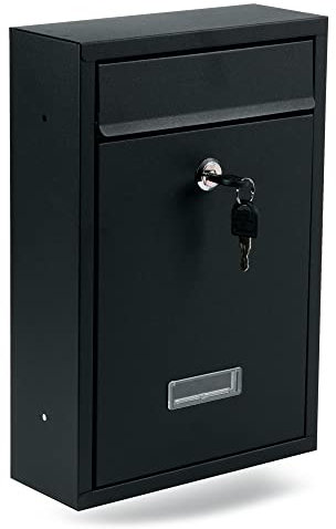 ZENO Letter Box Wall Mounted | Modern Post Box Mailbox | Post Letter Box for Home | Black Mail Box with 2 Keys | Easy To Install | Super Secure | Nameplate | Keep Your Mail Safe