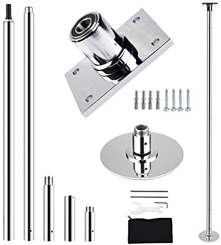 PRIORMAN Fest Tanzstange mit Set,45mm Profi-Hochbelastungsstahlstange (drehbar/fest) mit 200kg Tragfähigkeit,inklusive Deckenmontage-Fixplatte für,höhenverstellbar (2,25-2,70m)