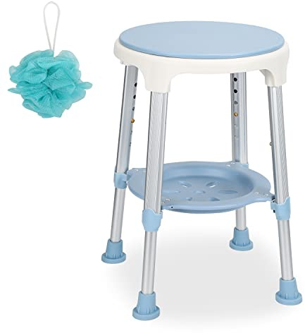Cecaylie Duschhocker, 360°Drehbarer Duschstuhl mit Paletten und Badekugel, höhenverstellbar 42-54 cm Rutschfester Badezimmerhocker,Duschhilfe, Duschsitz für Senioren & Schwangere