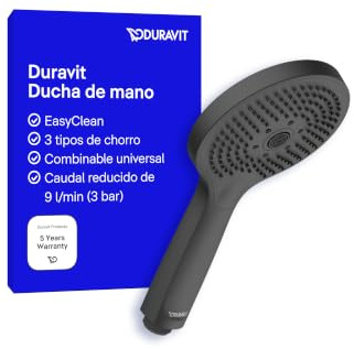Duravit Universal Duschkopf, Duschbrause mit 3 Strahlarten (Rain, Pulse, Mono), Handbrause rund (Ø 120 mm), Brausekopf mit wassersparender MinusFlow-Funktion, reinigungsfreundlich, Schwarz Matt
