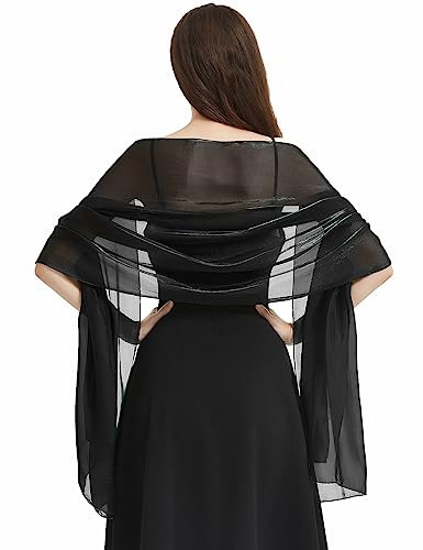 heekpek Schal Damen Elegant Stola Damen Festlich Leicht Transparenter Glitzer Tücher und Wickel für Damen Premium Polyester Seidenschal Damen Ganzjährig, Schwarz