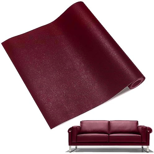 Vientiane Piel sintética adhesiva, 60 x 137 cm, piel autoadhesiva para reparaciones, piel sintética para reparación de sofás, cabeceros, sillas de oficina (vino tinto)