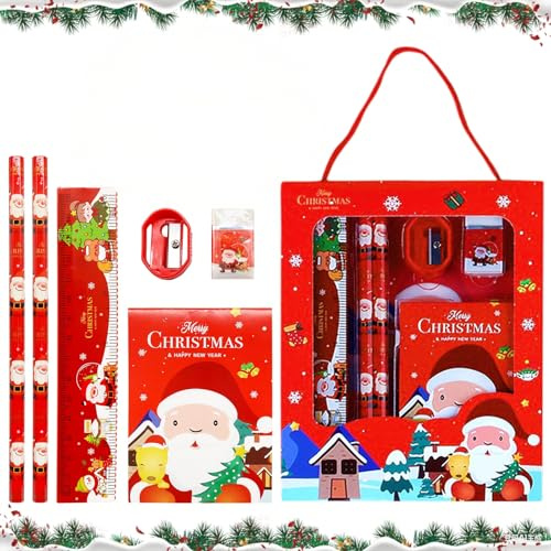Giugio Weihnachten Schreibwaren Set, Klein Weihnachts Mini Notizblöcke und Weihnachten Bleistift mit Radiergummi, für Kinder Weihnachts Geschenk Mitgebsel Kindergeburtstag gastgeschenke Give aways(A)