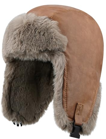 CLAPE Fliegermütze Kunstleder Trappermütze Winter Mütze mit Ohrenklappen | Warme,Winddicht,Weich Ushanka,Unisex Fellmütze,Winterkappe für Herren,Damen,Outdoor,Reisen,Ski