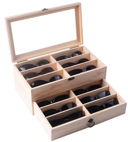 AUTOARK AW-171 Aufbewahrungsbox für Brillen und Sonnenbrillen, aus Kiefernholz, abschließbar, 12 Stück, DIY-Farben