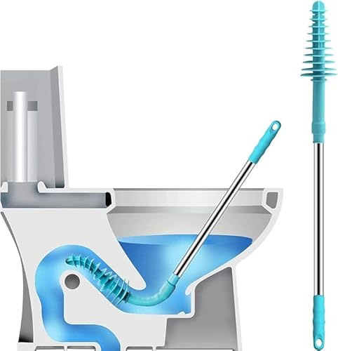 WeeGoo Toilet Unblocker Heavy Duty, Piston-Type Plunger Toilet Unblocker | 72 cm Length, Flexible Rubber Head with Stainless Steel Handle, for Clogged Siphon Toilet (Blue)