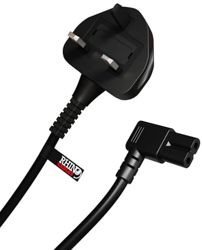 rhinocables Figure 8 Mains Right Angle End TV Power cable (1.8m, Black) | Sleek Colour Variations: Available in classic Black and White colours, ensuring compatibility with your device and