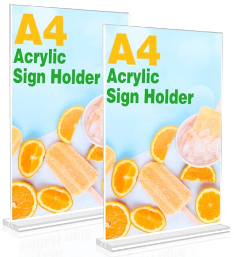 GGXZHT 2 Stück Aufsteller A4, Tischaufsteller A4 Aufsteller Acryl T-Ständer Werbeaufsteller Display für Fotos, Cafés, Restaurants, Hochzeit, Ausstellungen, Büros, Werbeaktionen, Dokumente