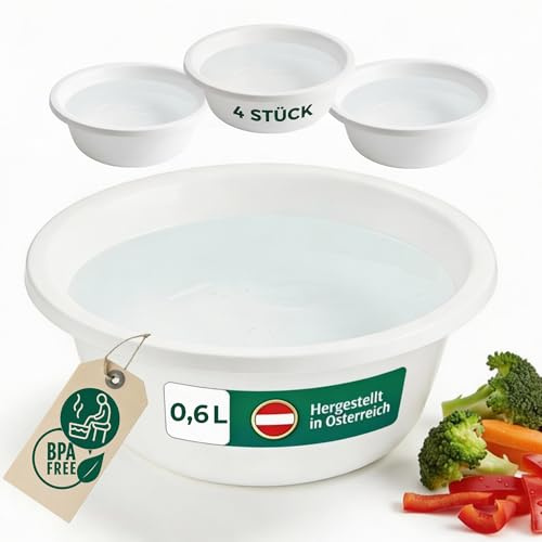Novaliv 3x Spülschüssel Rund 0,6L, D16 cm, Weiß, BPA-frei Spülmaschinenfest Ideal für Küche und Camping, kleine Rundschüssel, Plastikschüssel klein, Waschschüssel klein, Plastic bowl