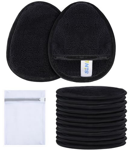 SINLAND Reusable Makeup Remover Pads For Face,Eye,Lips Microfiber Gentle Facial Cleansing Cloths for All Skin Types Friendly for Makeup Remover With Laundry Bag Black Pack of 12