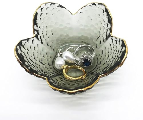 BESSKON Flower Ring Dish Jewelry Tray, Glass Jewelry Dish Tray, Aesthetic Room Decor Small Trinket Dish, Nightstand Jewlery Ring Holder Dish, Bathroom Jewelry Plate Bowl for Rings Earrings Wife Gift