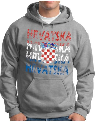 OM3® Hrvatska huvtröja | Män | Kroatien lagtröja Croatia flagga fotboll EM fanshirt II | Huvtröja S – 5XL, Ljunggrå, L