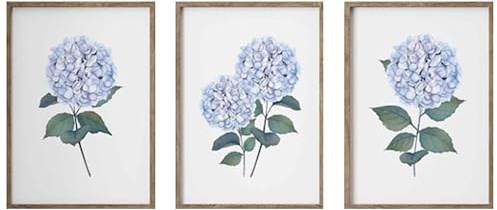 Set of 3 Hydrangea Prints - Blue Watercolor Botanical Wall Art - Minimalist Floral Home Decor, UNFRAMED (A4-21.0 x 29.7cm)
