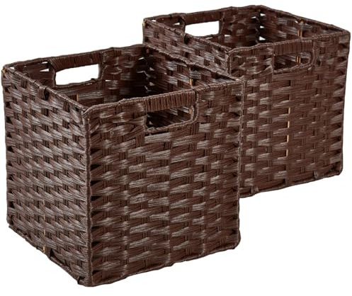 SOCOHOME Cesto portaoggetti, 28 x 28 x 28 cm, in finto rattan, per giocattoli, vestiti, mensole, armadi, impermeabile, non ammuffisce (marrone scuro, 2 pezzi)