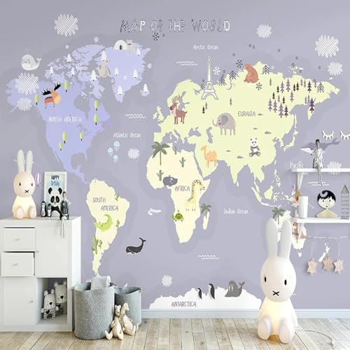 MIXUEXUNLU 3D Mural Cartoon World map Animal Wallpaper Children's Bedroom Interior Background Wall Decoration