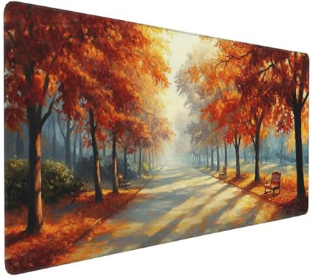 Gaming Mauspad XXL Herbst Mousepad 800x400x4mm Baum Verlängertes Mauspad Schreibtischauflage,Genähte Kanten Mauspad,Verbessert Präzision und Geschwindigkeit Wasserdicht Geeignet für Büro und Spiele