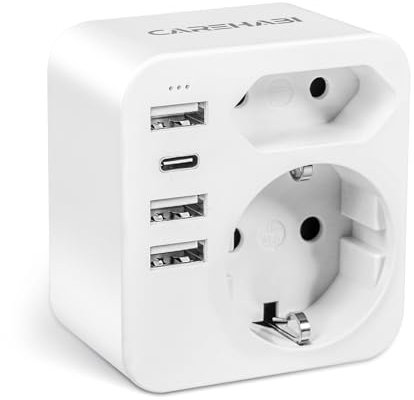 Australien Adapter, Frankrike till Australien adapter med 3 USB-A och 1 USB-C, reseadapter för Nya Zeeland, Argentina, Kina, Fiji, Östtimor, Adaptateu typ I