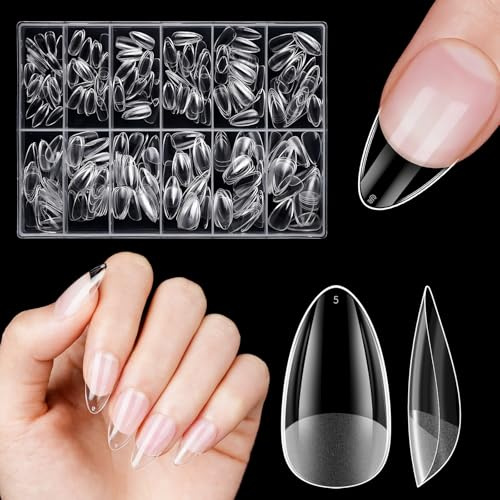 Korta mandelnaglar tips, Venares 500 stycken heltäckande nagelspetsar för gelnaglar 12 storlekar nageltips korta, klara mjuka geltips förbuff konstgjorda naglar för limning kort med låda – XS