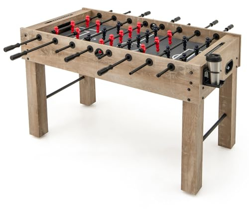 COSTWAY 4.5ft Football Table, Free Standing Foosball Game Table with Legs, 2 Foldable Cup Holders, Wooden Soccer Arcade for Adults, Kids, Indoor Room Sport
