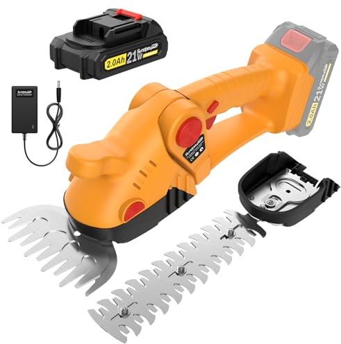 SundpeyPRO Akku Heckenschere & Grasschere 21V - 1300U/min Elektrische Heckenschere mit Akku, 2-in-1 Strauchschere 90° Verstellbarer Kopf für Garten & Rasen, Inklusive Grasschneideblatt & Strauchmesser