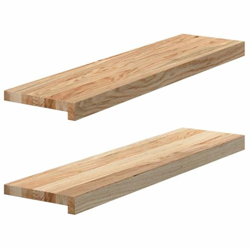 Gecheer 2 STK. Fensterbänke, Fensterbrett, Holz Treppenstufe, Holz Fensterbrett, Fensterbank, Unbehandelt 80x20x2 cm Massivholz Eiche