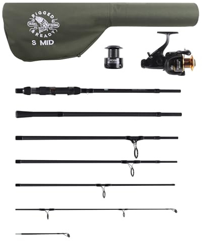 Rigged and Ready S Mid Rod & Reel Kombination Leistungsstarke Karpfen, Raubfisch und leichte Meeresrute + 2 Spitzen + Koffer 320 cm (10,5') + 270 cm (8,85') Optionen + RR5000 Runner Reel + Ersatzspule