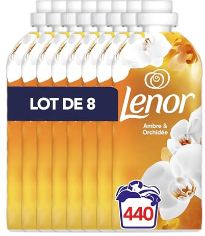 Lenor Adoucissant 440 Lavages (55x8), Parfum Ambre et Orchidée, 24H De Fraîcheur Relaxante, Avec Une Touche D’Huiles Essentielles, Testé Dermatologiquement, Fabriqué En France