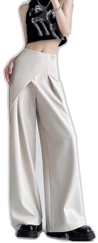 Marlenehose Damen High Waist, Weites Bein Y2K Freizeithose Stoffhose Business Asymmetrische Sommerhose Anzughose Waist Casual Arbeitshosen Damenhose