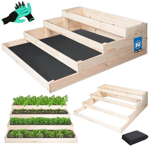 KOTARBAU® Upphöjd bädd för trädgård odlingslåda 120 x 120 cm handskar med klor, naturfärg, blomlåda, pallram, växttorn, upphöjd rabatt-kit, planteringskruka, stor utomhus, grönsaksodling, trälåda