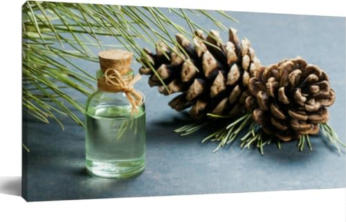 Large Wall Art Decor for Living Room Bedroom Bathroom Canvas Wall Art Framed Pine turpentine essential oil glass bottle pine coniferous leaves Prints Artwork Painting Pictures Kitchen 24x48