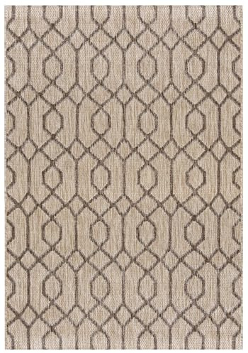 Mazovia Alfombra de Exterior Balcón 80x150cm Crema Geométrico Antialérgico | Alfombra de Jardín para Terraza Beige Resistente a la Intemperie Suelo Radiante Fácil de Limpiar Resistente al Agua Robusto