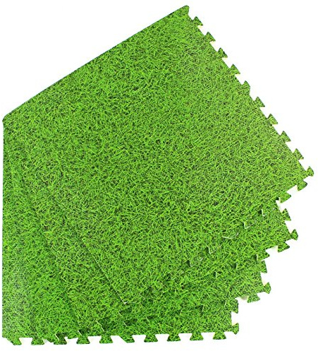 Actiasmat Grass Effect EVA Interlocking Foam Mats (4 Tiles, 16sqft - 1.49sqm, Green, Anti-Fatigue)