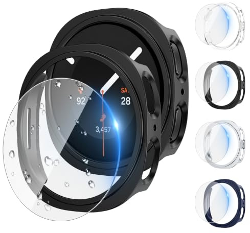 [Set med 4 + 4] Kamita skärmskydd kompatibelt med Kamita Galaxy Watch 8 40 mm, 4 stycken skärmskydd av härdat glas + 4 hårda skal polykarbonat stötsäkert fodral för Galaxy Watch