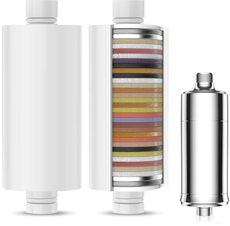 Filtro de Ducha de 32 Etapas con Vitamina C, MEKO Filtro Antical para Agua Dura, Filtro con Cartuchos Reemplazables de Purificación Multietapa para Eliminar Cal, Cloro Residual (Lechoso)