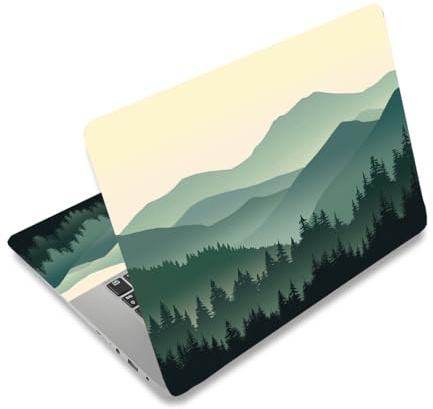 PLIGREAT Mountain Forest Laptop Decal Sticker Skin Cover, Green Laptop Stickers Skins Decal Fits 12 13 13.3 14 15 Laptops Universal Removable Vinyl Notebook Art Protector Netbook PC Cover Decal