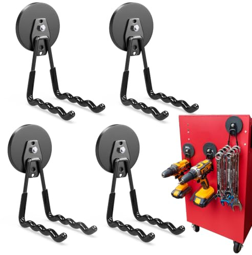 3-H Crochets Magnetiques de Garage Robuste,4 Crochets Moyens en W-D88 mm | Crochets Aimantés Puissant pour Outils Lourds Jardin et Atelier, Armoire Métallique, Panneau Perforé Acier
