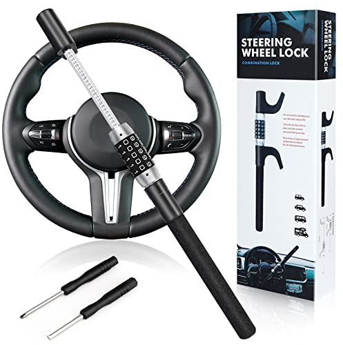 Nsyee 5 Digit Combination Car Steering Wheel Lock, Password Code Steering Lock, Retractable Keyless Heavy Duty Steering Wheel Lock, Universal Anti-Theft Car Steering Fit for Cars, Trucks, Vans, SUVs