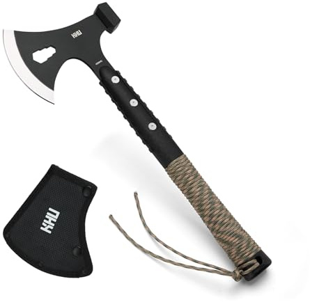 KHU 420HC Acero Hacha Supervivencia Hacha de Camping - con Funda para Caza, Pesca, Bushcraft, Camping, Outdoor, Supervivencia y Bushcraft - 09A