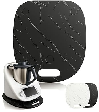 Pandonix® Gleitbrett für Thermomix TM6 TM5, Thermomix Rollbrett TM6 mit Handgriff, Thermomix Brett müheloses Verschieben - Rollbrett Schwarz (Schwarz-Marmor)