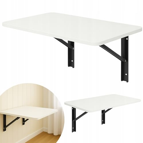 PlayPals Furniture Tavolo pieghevole da parete, 40 x 70 cm, bianco, con supporti neri, pieghevole, da parete, salvaspazio, piccolo tavolo da cucina pieghevole