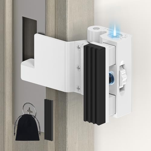 BiceNoning Portable Door Lock for Travel, No Drilling Adjustable Door Reinforcement Lock, Extra Security Latch Stopper for Apartment & Hotel Room Doors, Withstands 800lbs Force (White-1PC)