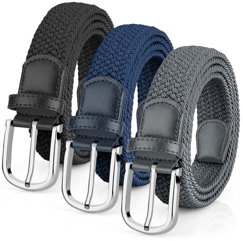 Leskyair Cintura Elastica Intrecciata per Uomo e Donna 3 Pezzi, Cintura Intrecciata Unisex con Fibbia in Lega di Zinco Resistente, Regolabile Senza Fori
